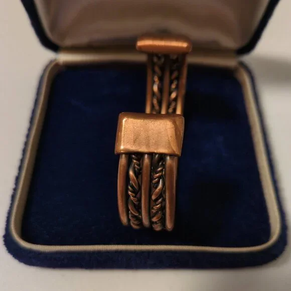 Copper Braided Cuff Bracelet Artisan Autumn Spiced Brown Metalwork Adjustable - Picture 5 of 9